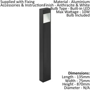 2 PACK IP44 Outdoor Pedestal Light Anthracite Tall Square Post 10W LED