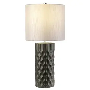 Table Lamp Steel Shade Polished Nickel Finial Graphite Finish LED E27 60W Bulb