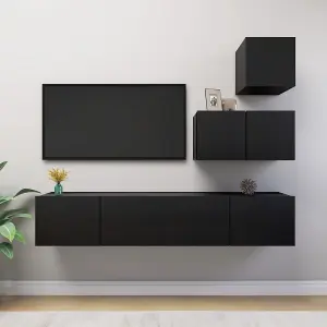 Berkfield 4 Piece TV Cabinet Set Black Engineered Wood