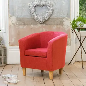 Alderwood 68cm Wide Hessian Fabric Tub Chair with Pine Coloured Legs - Red