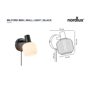 Nordlux Milford Mini Indoor Bedroom Living Dining Hallway Wall Light In Black (Height) 16.5cm