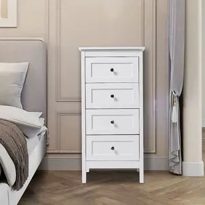 93cm H Classic White Wooden 4-Drawer Storage Cabinet for Bedroom Living Room