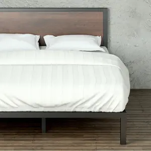 Slovan Industrial Bed Frame with Wooden Headboard Kingsize (5')