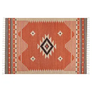 Cotton Kilim Area Rug 140 x 200 cm Orange GAVAR