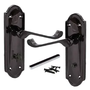 Ashford Door Handle Bathroom Lock Scroll Lever - Black Nickel