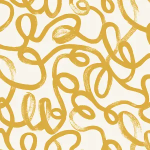 Squiggle Ochre/White Children's Wallpaper