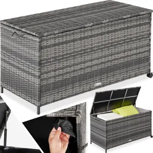 Storage Box - aluminium frame, rattan weave, 117 x 54 x 64 cm - grey