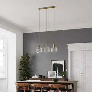 GoodHome Lybia Satin Brass 3 Lamp LED Pendant ceiling light, (Dia)740mm