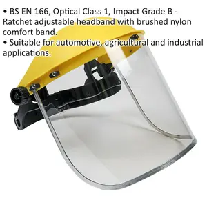 Adjustable Brow Guard with Full Face Shield - Impact Grade B for Safety Protection