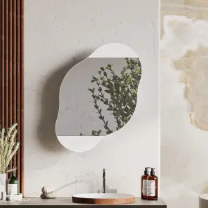 Decortie Cloudy Unique Mirrored Bathroom Cabinet Wall Mount Storage Cabinet with One Mirror Door, White