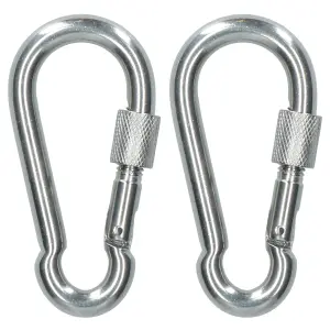 2 x Carabiner Carbine Hook with Screw Gate 8mm MARINE GRADE Stainless Steel