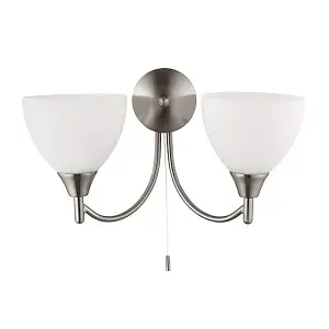 Luminosa Alton 2 Light Indoor Wall Light Satin Chrome with Matt Opal Glass, E14