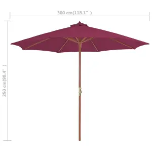 Berkfield Outdoor Parasol with Wooden Pole 300 cm Bordeaux Red