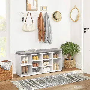 Wooden Shoe bench Storage Cabinet Rack Hallway Cupboard Organizer with Seat Cushion 104 x 30 x 48cm White LHS10WT