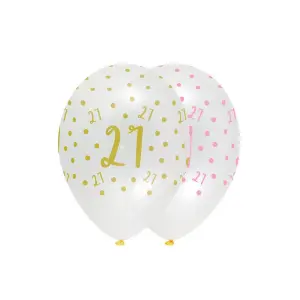 Creative Party Latex 21st Birthday Balloons (Pack of 6) Crystal Clear/Yellow/Pink (One Size)