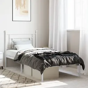 Berkfield Metal Bed Frame without Mattress with Headboard White 90x200cm