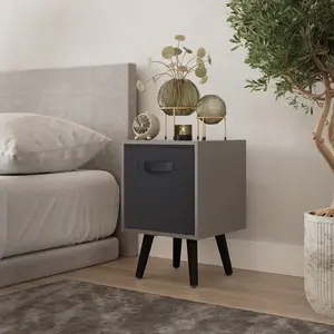 URBNLIVING 50cm Height Black 1-Drawer Cube Grey Shelving Unit with Scandinavian Black Legs