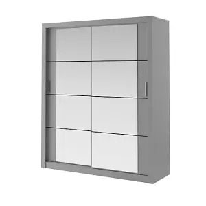 Lux III Modern Sliding Door Mirrored Wardrobe (H2150mm W1810mm D600mm) - Grey Matt