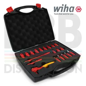 Wiha Electrician Ratchet Set 1/4 Inch 21 Piece VDE Insulated Hex Nut Drive 43025