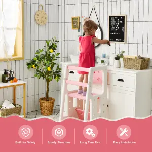 Costway Kids Step Stool Toddler Learning Stool w/ Non-slip Steps & 3 Adjustable Heights