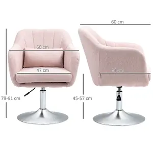 HOMCOM Stylish Retro Linen Swivel Tub Chair Steel Frame Cushion Seat Pink