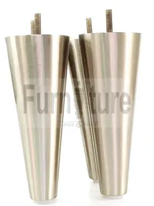 4 Replacment Brushed Chrome Metal Legs 180mm High Round Tapered Feet M8 Couch Chairs Sofa Footstool Bed