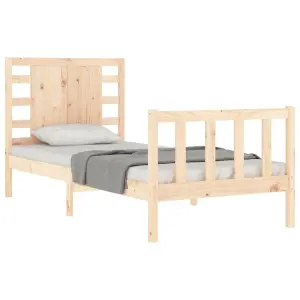 Berkfield Bed Frame with Headboard Small Single Solid Wood