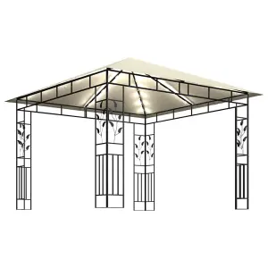 Berkfield Gazebo with Mosquito Net&LED String Lights 3x3x2.73 m Cream