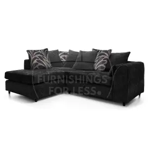 Zina Black Chenille L Shaped 3 to 4 Seater Corner Sofa Scatter Back - Left Hand Facing