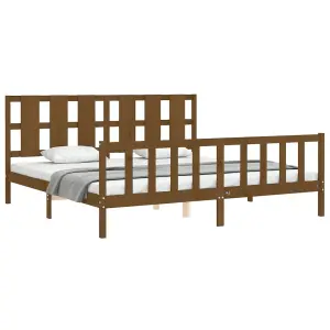 Berkfield Bed Frame with Headboard Honey Brown 200x200 cm Solid Wood