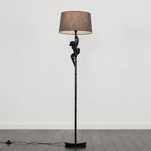 ValueLights Modern Black Hanging Monkey Floor Lamp With Grey Tapered Shade - Includes 6w LED Bulb 3000K Warm White