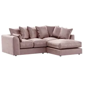 Brooklyn Plush Velvet 3 to 4 Seater L Shaped Corner Sofa Fibre Pink Right Hand Facing