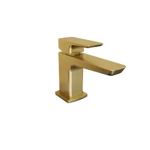 Nes Home Modern Cloakroom Brushed Brass Square Basin Mono Mixer Tap