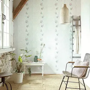 AS Creation Floral Stripes Light Blue Wallpaper Paste The Wall Textured Vinyl