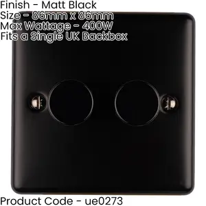 2 Gang 400W LED 2 Way Rotary Dimmer Switch MATT BLACK Light Dimming Plate