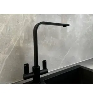 Liquida EB403MB Flat Style Modern Dual Lever Matt Black Kitchen Mixer Tap