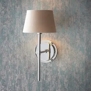 Luminosa Rennes & Cici Wall Lamp with Shade Bright Nickel Plate & Grey Linen Mix Fabric