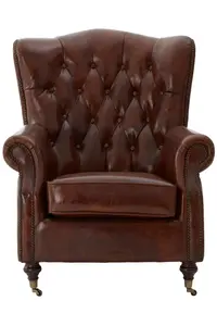 Victor Brown Leather Scroll Armchair