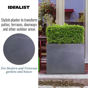 IDEALIST™ 60cm Tall Garden Trough, Dark Grey Reinforced Stone Rectangular Planter, Outdoor Large Plant Pot L70 W40 H60 cm, 124L