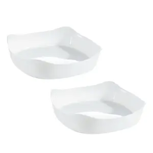 URBNLIVING 26cm Width White Opal Glass Square Serving Dish Set of 2