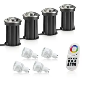 Auraglow Deep Recessed IP67 Outdoor Deck Light - Anti-Dazzle - Colour Changing with 4 Zone Remote - 4 Pack