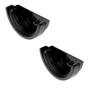 2 x 112mm Gutter Black Half Round External Stop End grb6