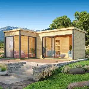 Lasita Domeo 11 L Shape Garden Summer House - 5.95m x 5m - Modern Garden Office Double Glazed