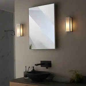 Bathroom Wall Light Fitting - Chrome Plate & Frosted Glass Shade - Single Lamp