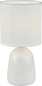 Set of 2 White Ceramic 26cm Table Lamps or Bedside Lights with Matching Fabric Shades, LED Compatible