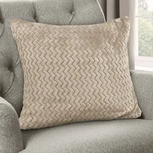 Moneeba Snug Soft Chevron Patterned Mink Moda Plush Cushion Latte / 56cm x 56cm