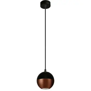 Luminosa Midway Dome Pendant Ceiling Light Black, Copper 12cm