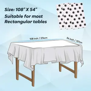 Neel Blue 54"x108" Plastic Tablecloth with Polka Dot Disposable Table Cover - White