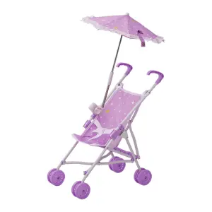 Teamson Kids - Baby Doll Stroller with Parasol - Purple / Stars