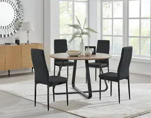 Furniturebox UK Santorini Brown Round Round Dining Table And 4 Black Milan Black Leg Chairs